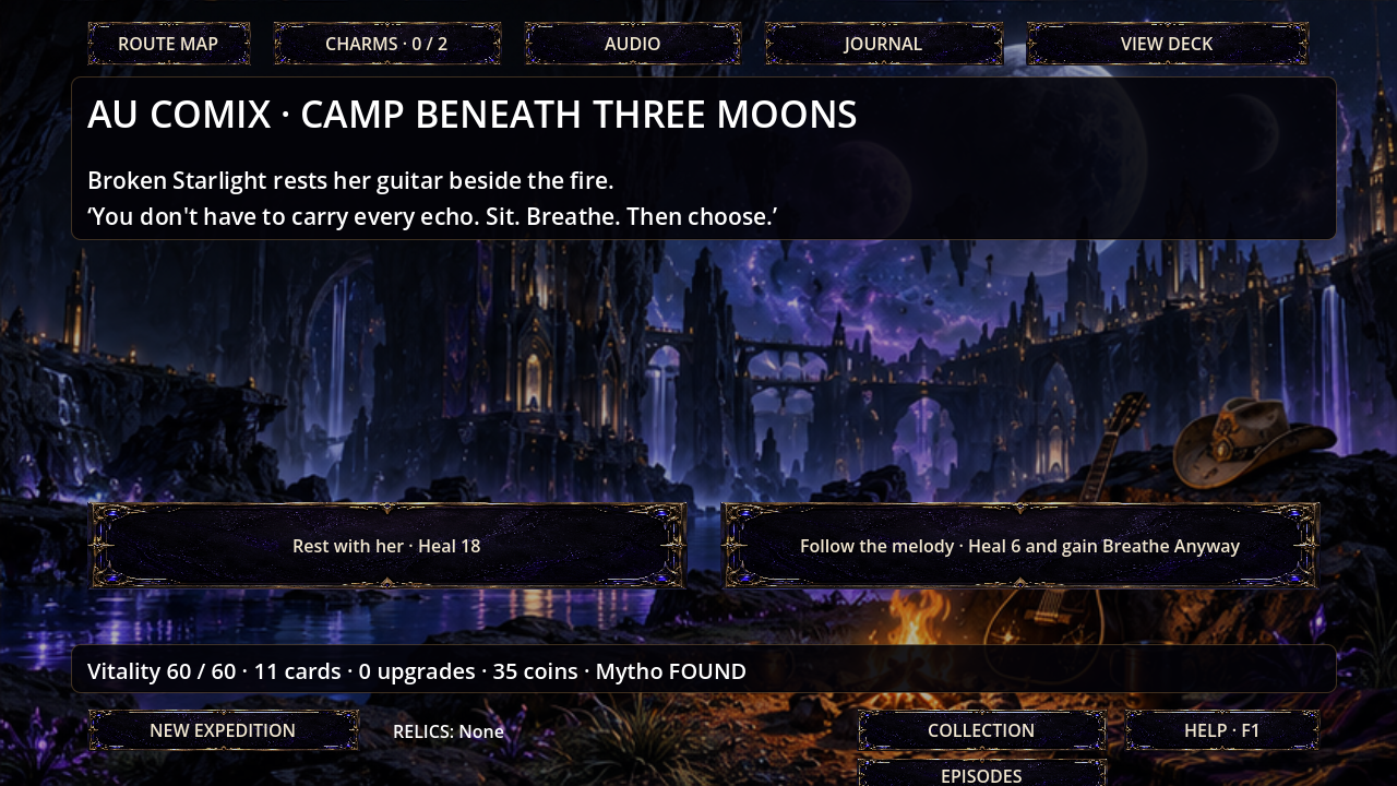 Camp Beneath Three Moons: Broken Starlight offers recovery or a new card.