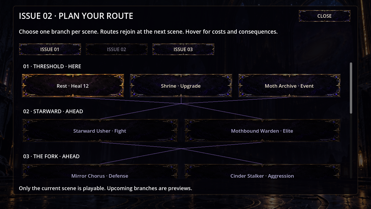 The route map previews recovery, upgrade, event, ordinary fight and elite choices.